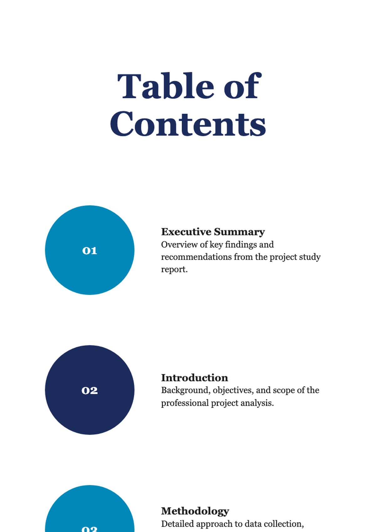 Project study report table of contents with numbered sections and photo inset_variant_3